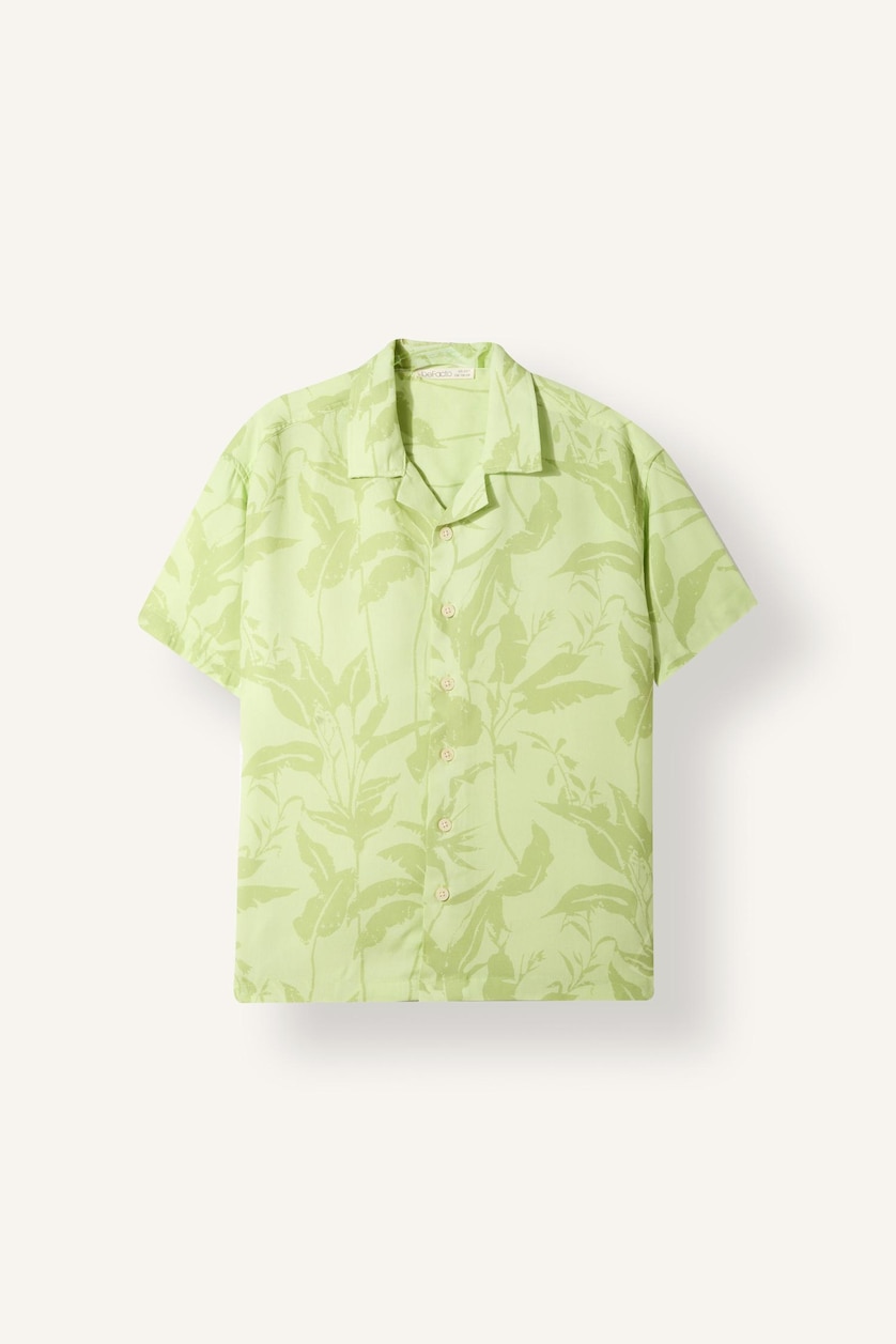 Boys & Teens Light Green Boy Oversize Polo Neck Floral Viscose Shirt
