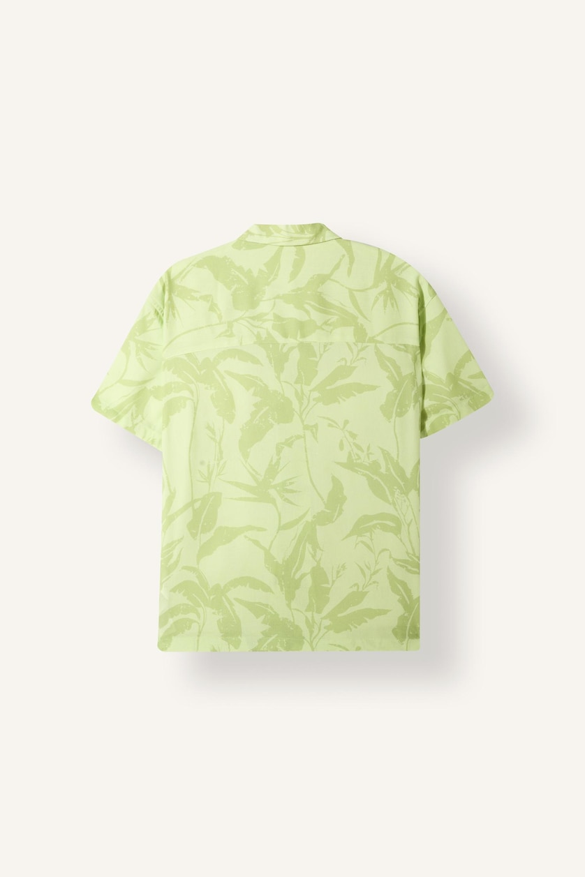 Boys & Teens Light Green Boy Oversize Polo Neck Floral Viscose Shirt