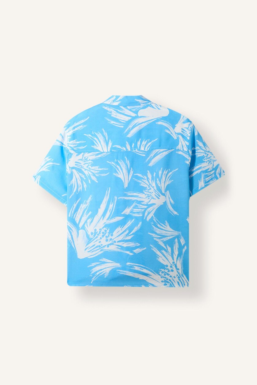 Boys & Teens Blue Boy Oversize Polo Neck Floral Viscose Shirt
