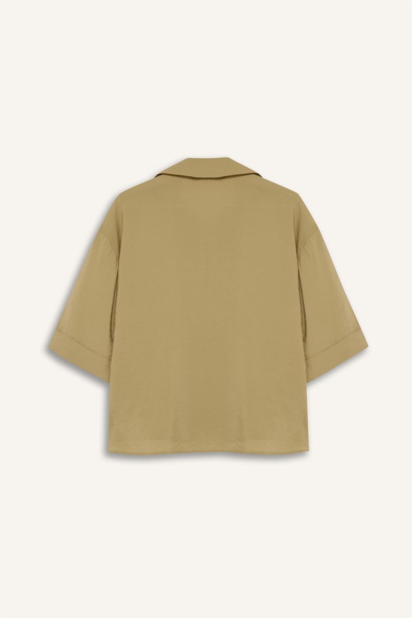 Kadın Yeşil Oversize Geniş Kalıp Modal Yarım Kollu Gömlek