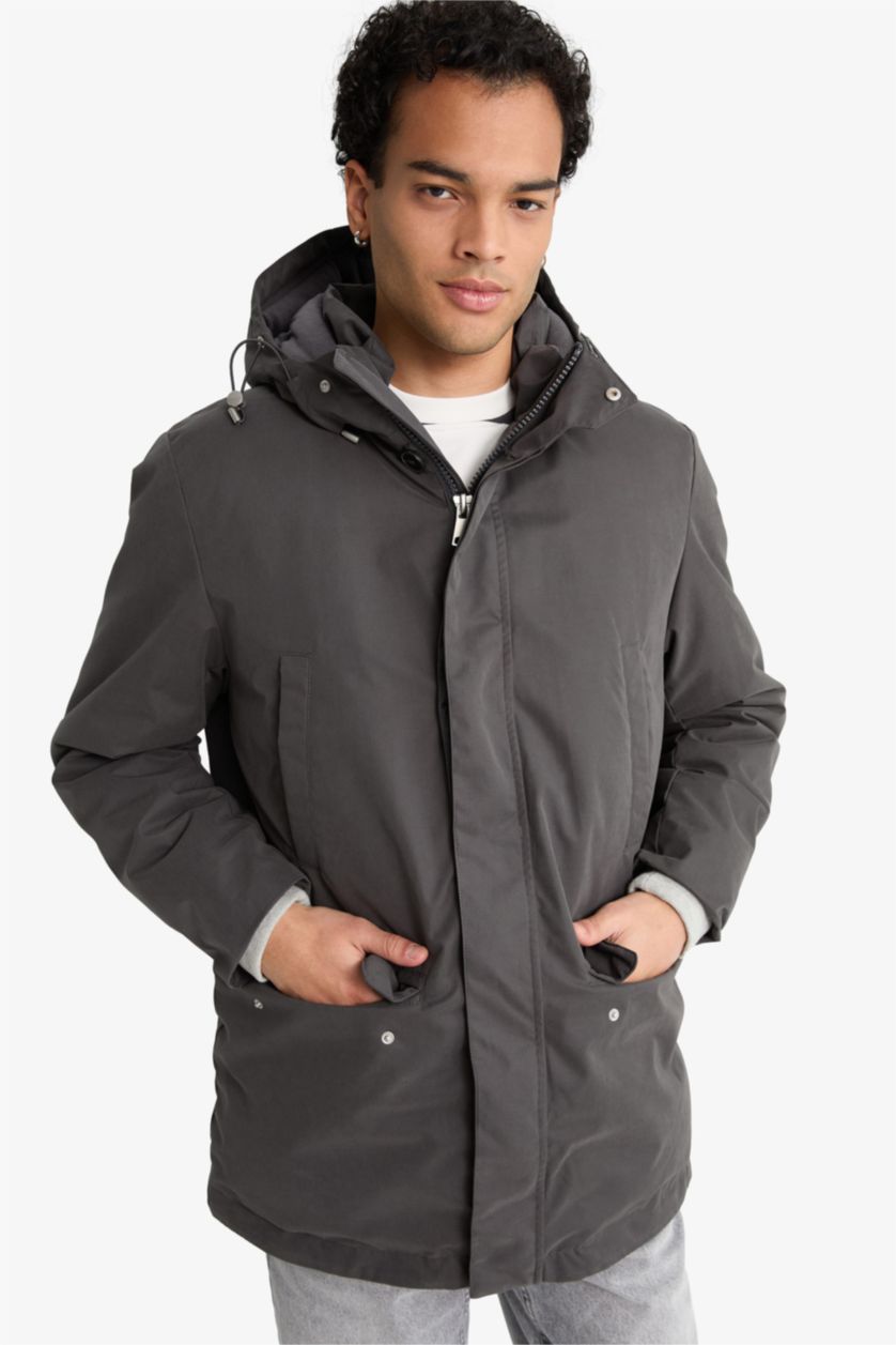 Man Anthracite Waterproof Regular Fit Lined Puffer Jacket