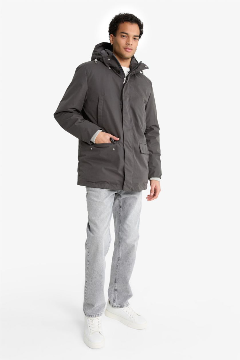 Man Anthracite Waterproof Regular Fit Lined Puffer Jacket