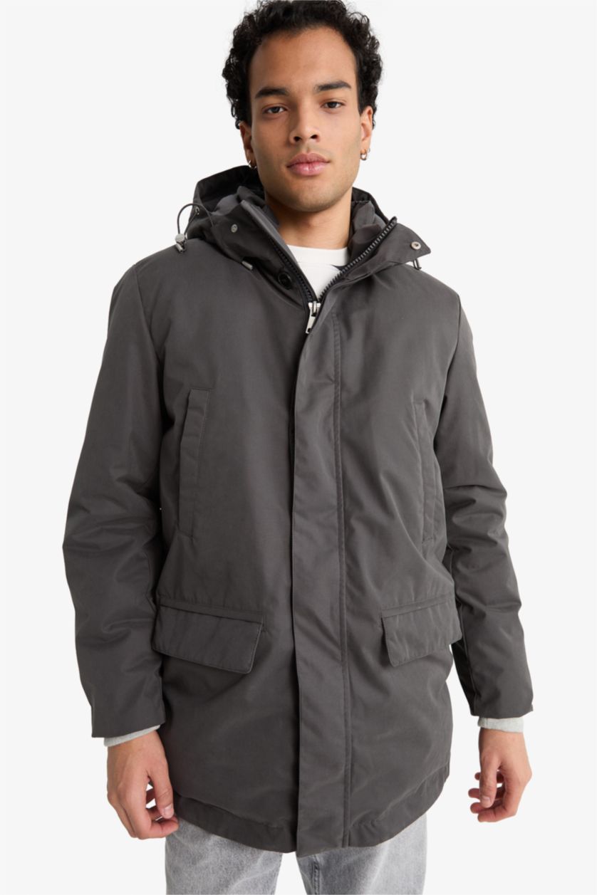 Man Anthracite Waterproof Regular Fit Lined Puffer Jacket