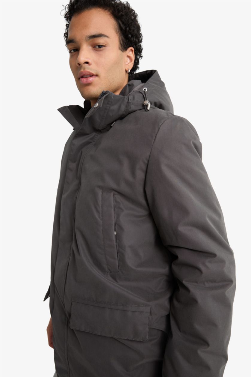 Man Anthracite Waterproof Regular Fit Lined Puffer Jacket