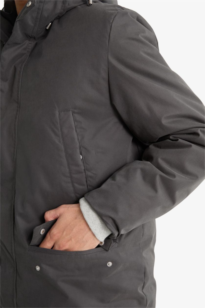 Man Anthracite Waterproof Regular Fit Lined Puffer Jacket