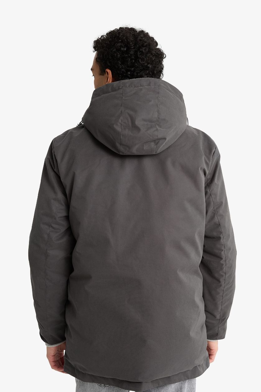 Man Anthracite Waterproof Regular Fit Lined Puffer Jacket