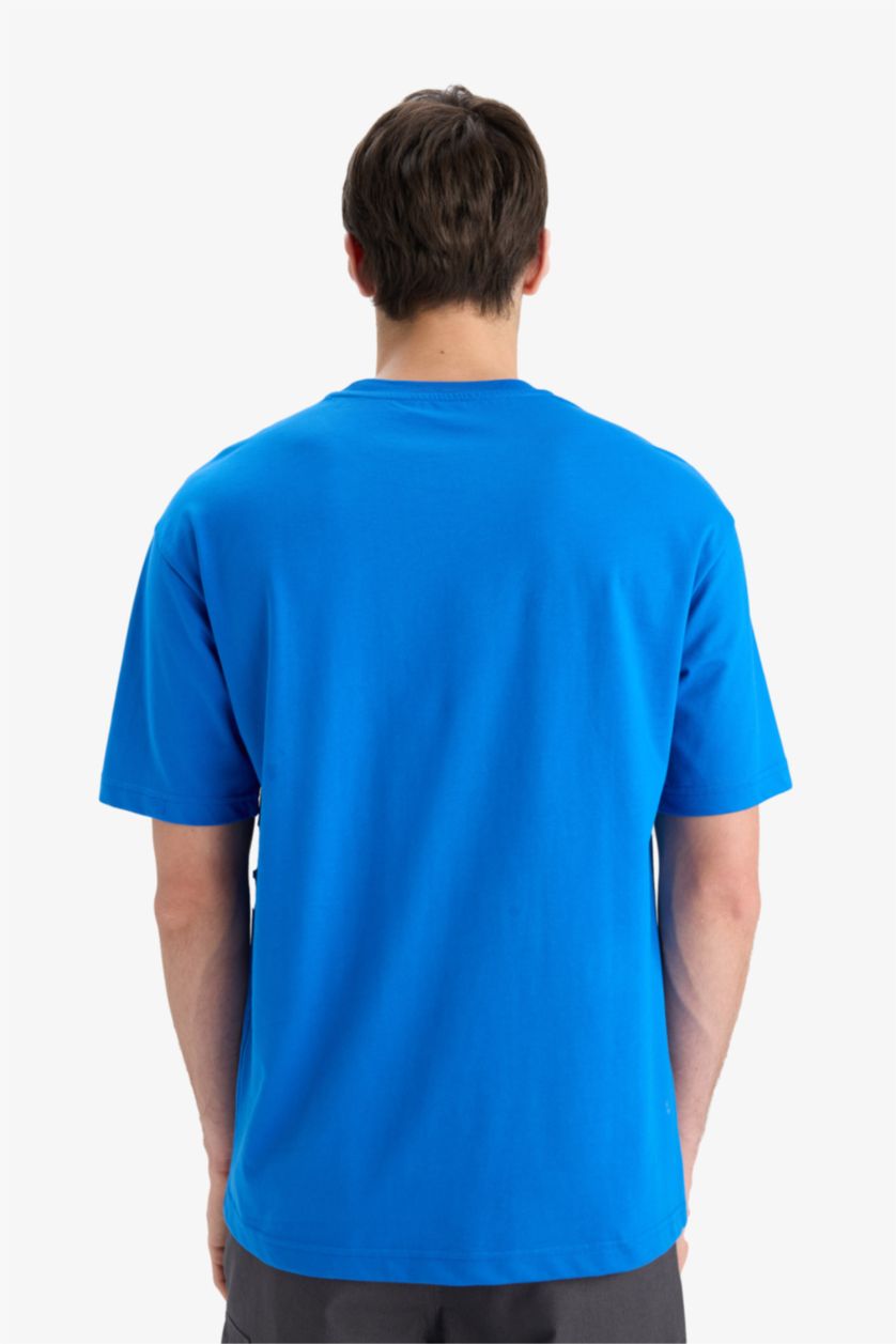 Erkek Royal %100 Pamuk Boxy Fit Bisiklet Yaka Baskılı Kısa Kollu Tişört