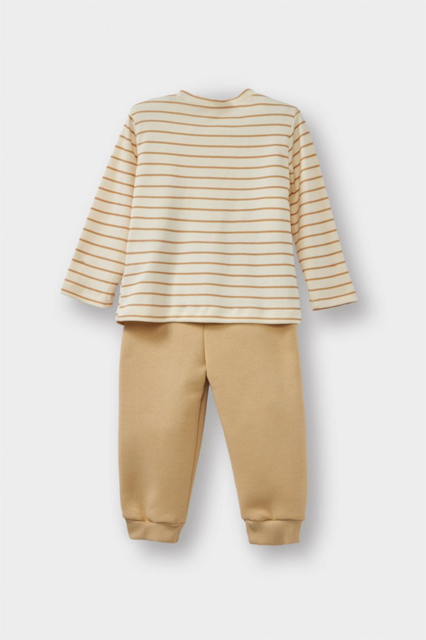 طفلة صغيرة بيج طقم اولادي تيشيرت سويت بانتس وكارديجان قصة عادية - 3 قطع