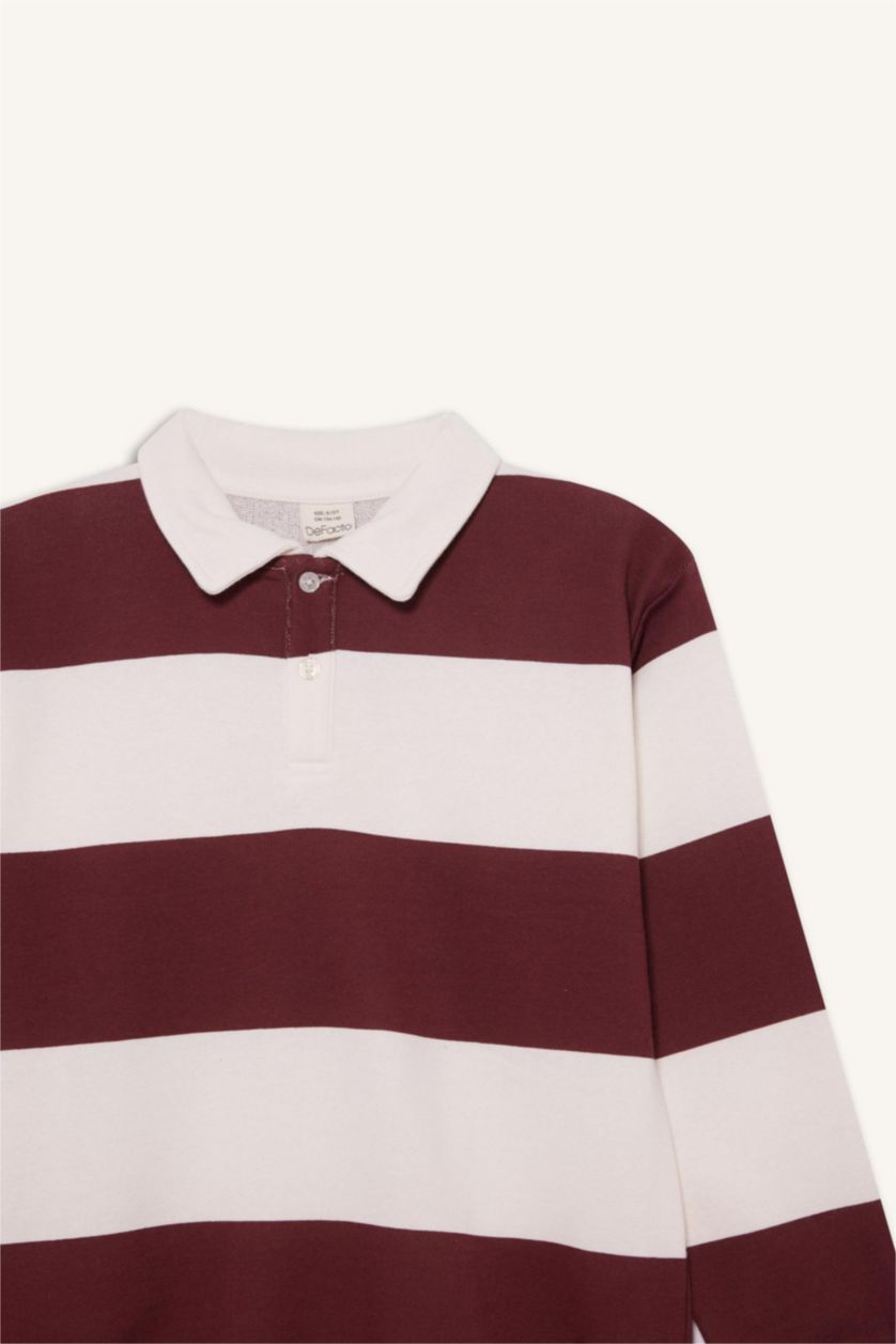 Erkek Çocuk - Genç Erkek Kiremit Polo Yaka Renk Bloklu Uzun Kollu Tişört Erkek Çocuk