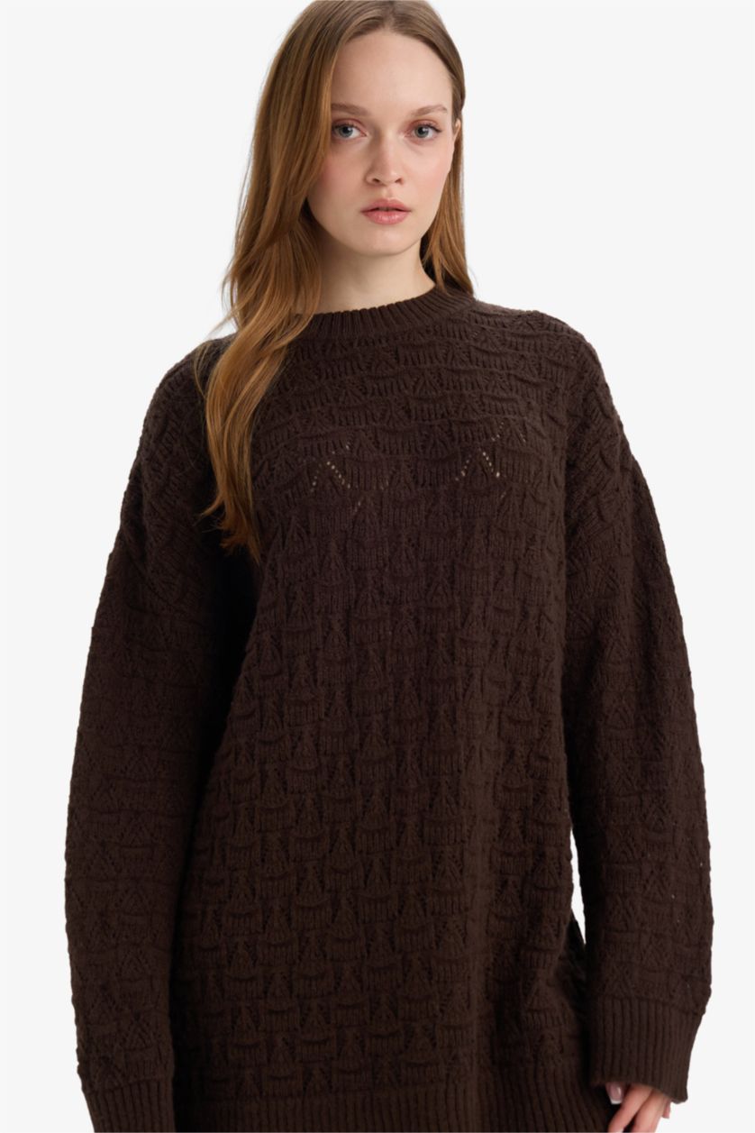 WOMAN Brown Loose Fit Knitwear Crew Neck Tunic