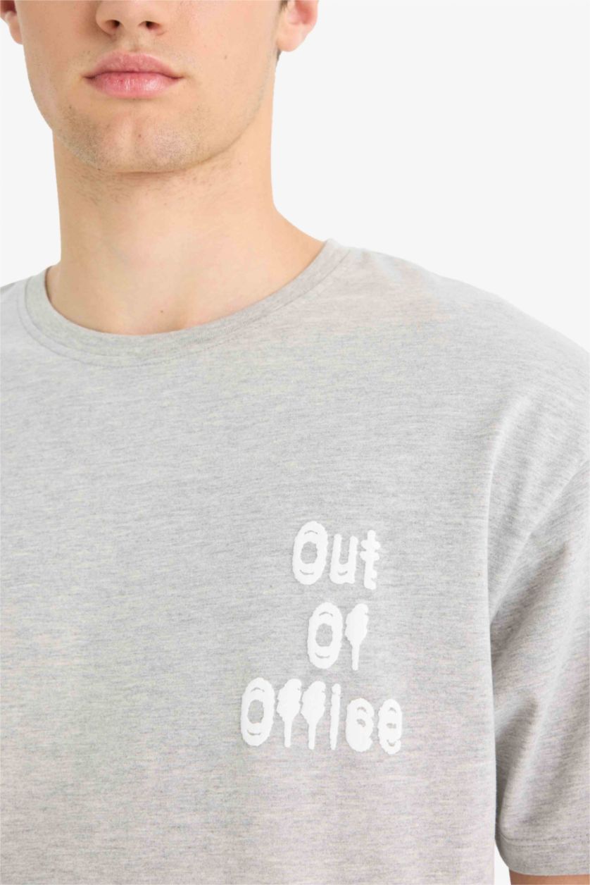 رجال ميلانج رمادي تيشيرت اوفر سايز نص ردن بياخة مستديرة