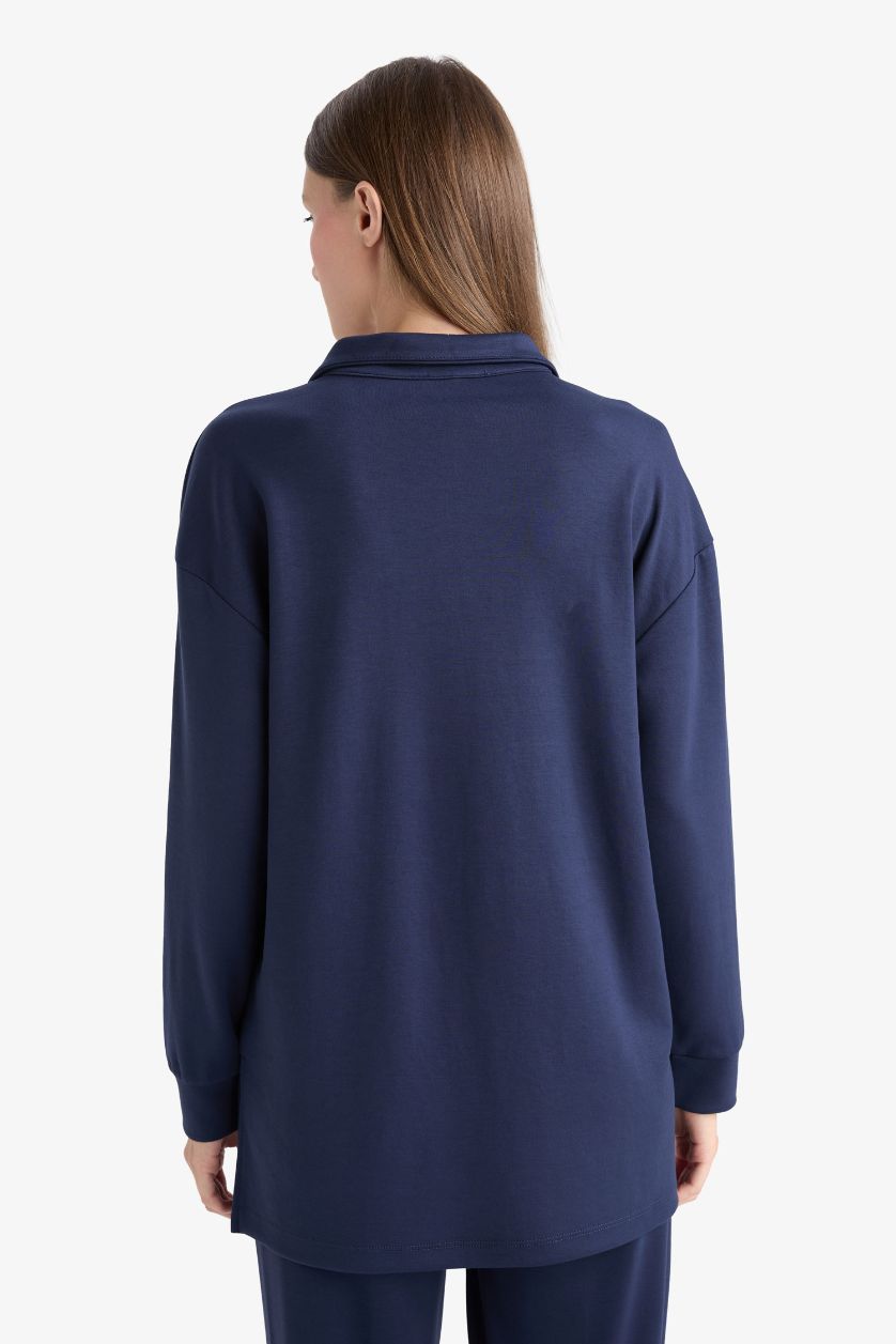 Kadın Lacivert Regular Fıt Fermuarlı Yaka Uzun Kollu Tunik