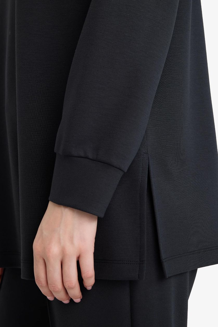 Kadın Antrasit Regular Fıt Fermuarlı Yaka Uzun Kollu Tunik