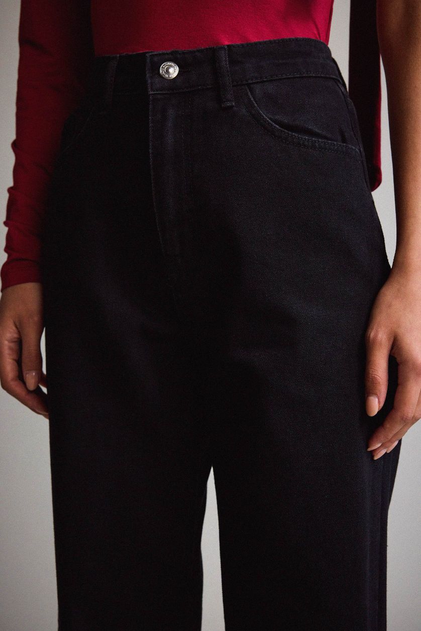 Kadın Siyah Straıght Wıde Yüksek Bel Uzun Jean Pantolon