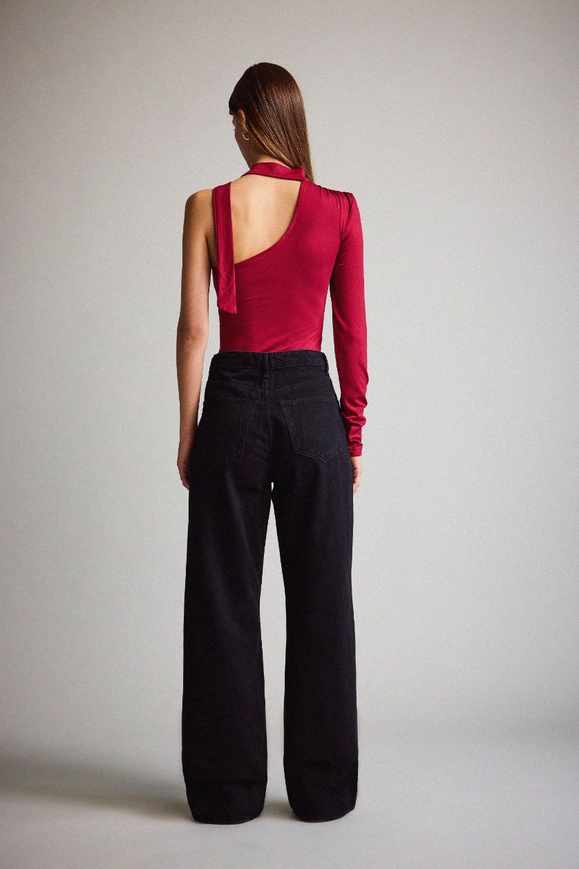 Kadın Siyah Straıght Wıde Yüksek Bel Uzun Jean Pantolon