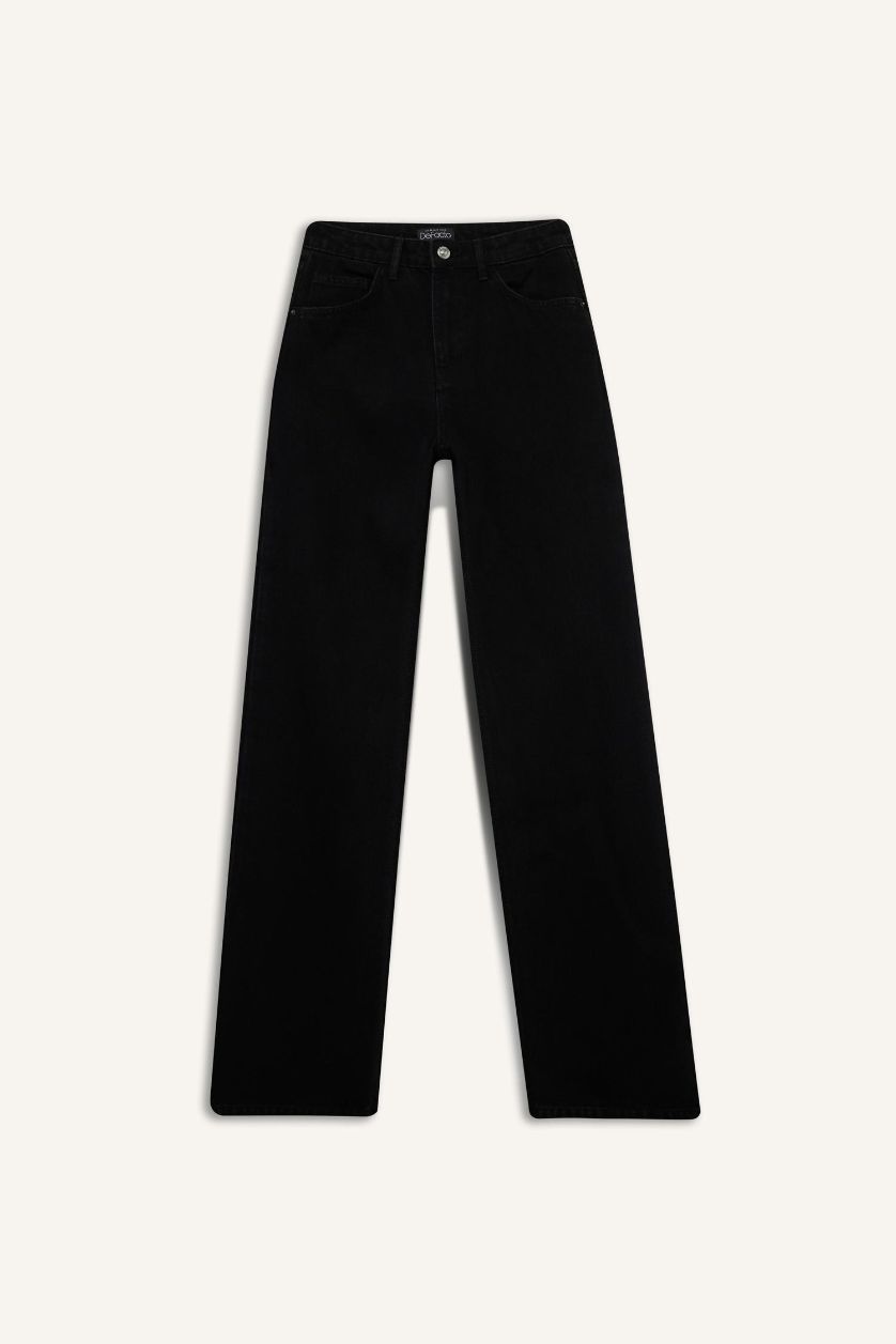 Kadın Siyah Straıght Wıde Yüksek Bel Uzun Jean Pantolon