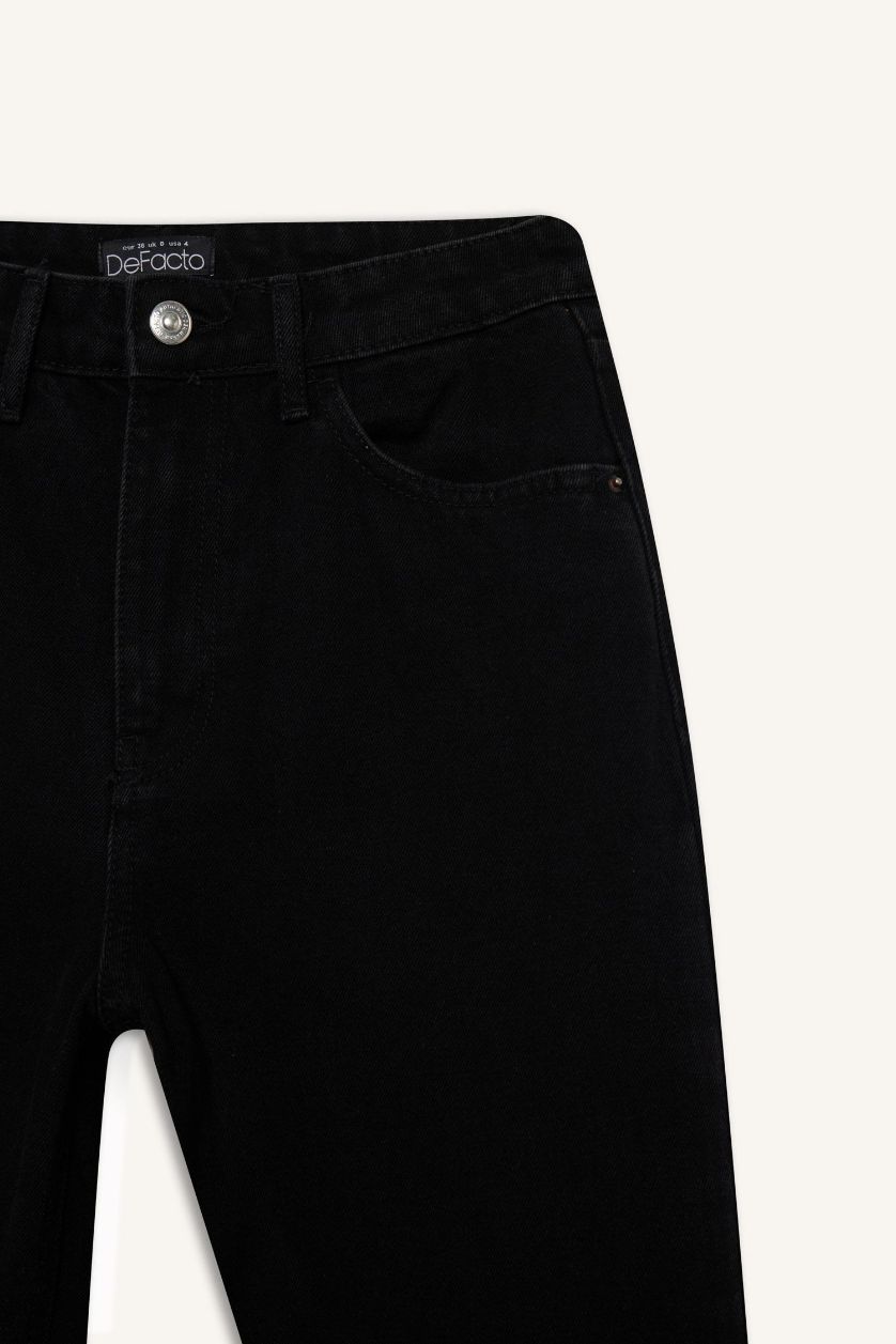 Kadın Siyah Straıght Wıde Yüksek Bel Uzun Jean Pantolon