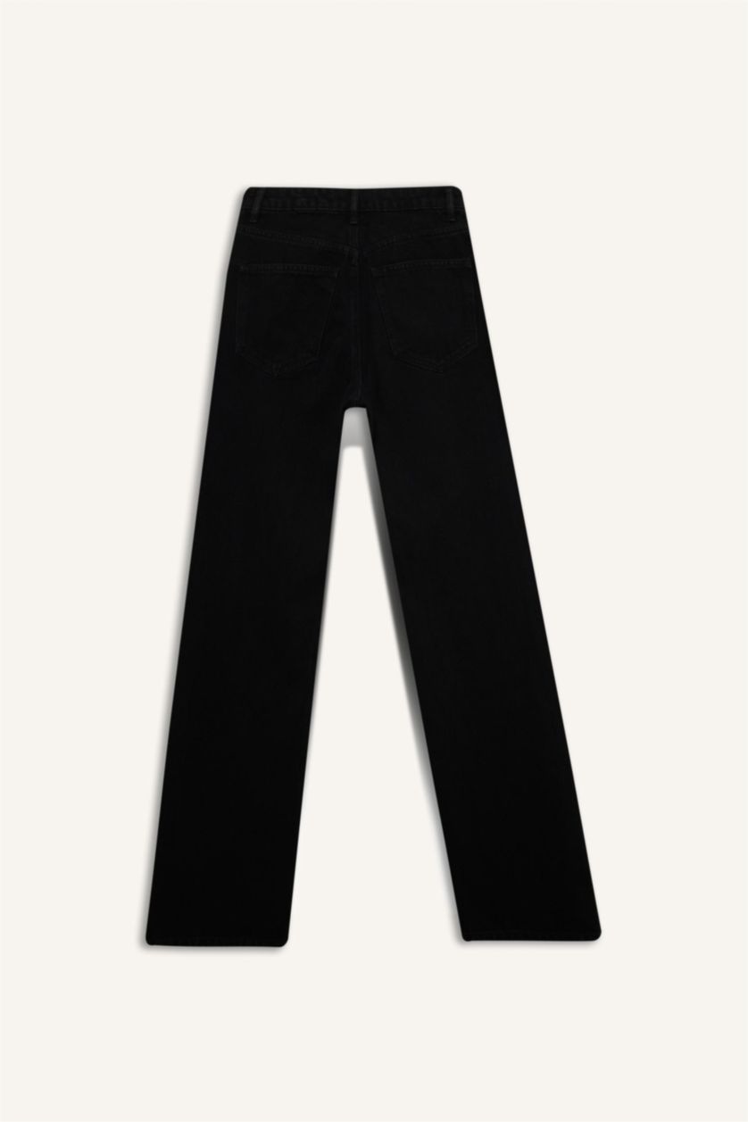 Kadın Siyah Straıght Wıde Yüksek Bel Uzun Jean Pantolon