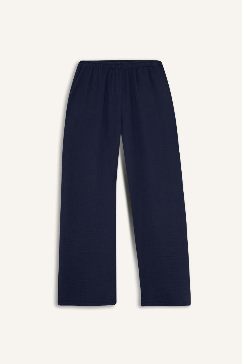 نساء كحلي سروال موسلين واسع بخصر عادي