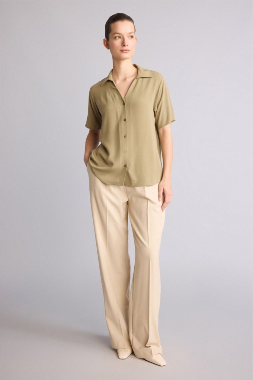 Kadın Açık Haki Regular Fit Krinkıl Gömlek