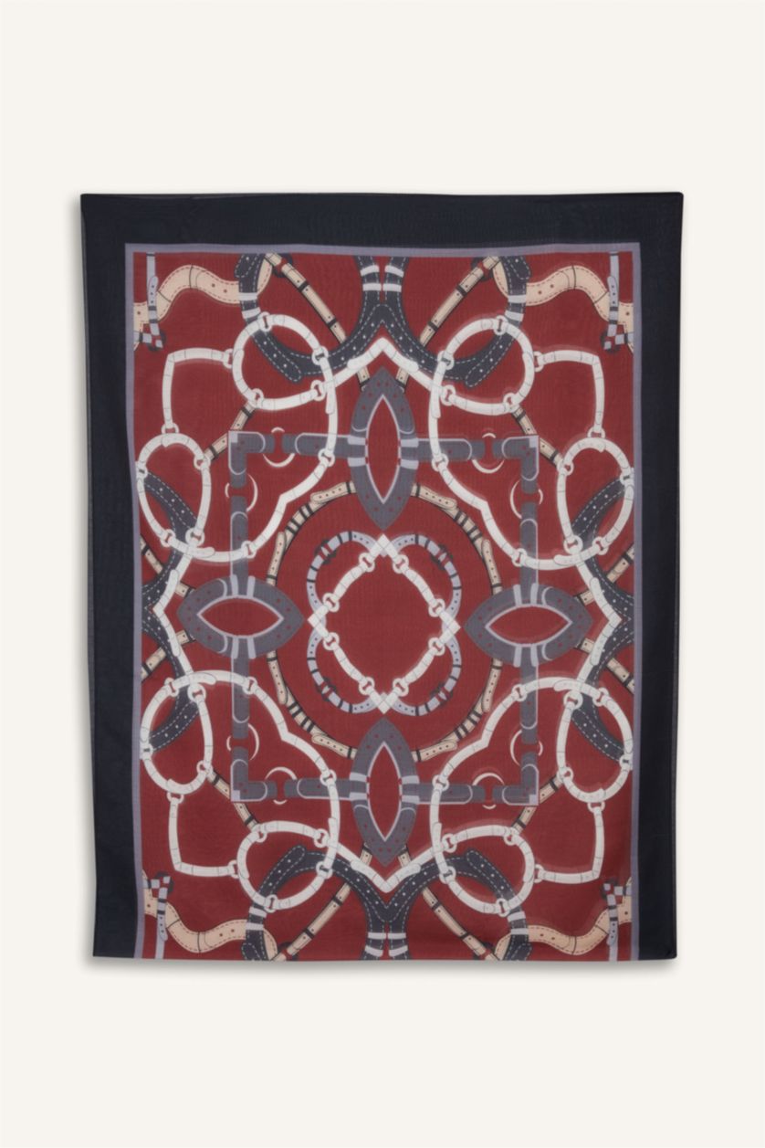 Kadın Kırmızı Kadın Desenli Tesettür Şal