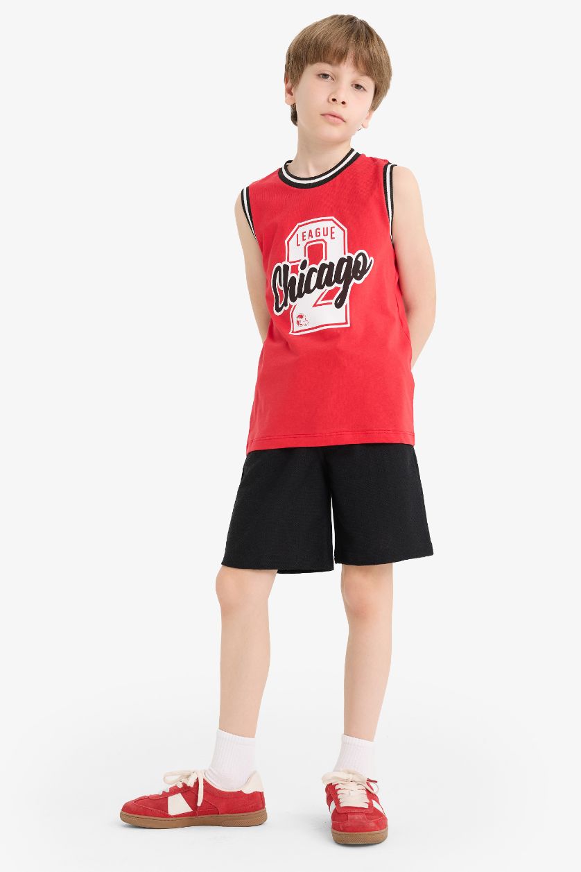 Erkek Çocuk - Genç Erkek Kırmızı 2'li Takım Baskılı Atlet Beli Lastikli Şort Erkek Çocuk