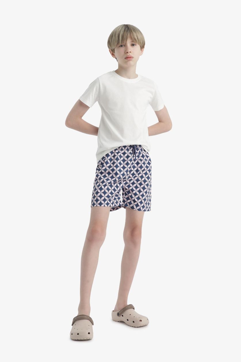 Erkek Çocuk - Genç Erkek Açık Pembe Desenli Deniz Şortu Erkek Çocuk