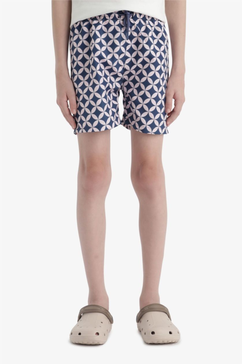 Erkek Çocuk - Genç Erkek Açık Pembe Desenli Deniz Şortu Erkek Çocuk