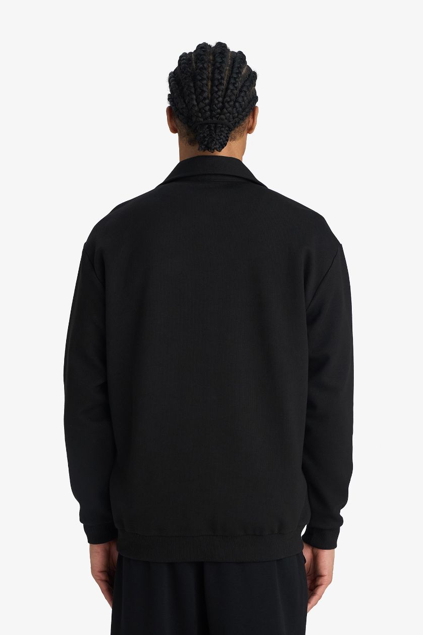 Erkek Siyah NBA Chıcago Bulls Relax Fıt Polo Yaka Jakarlı Sweatshirt