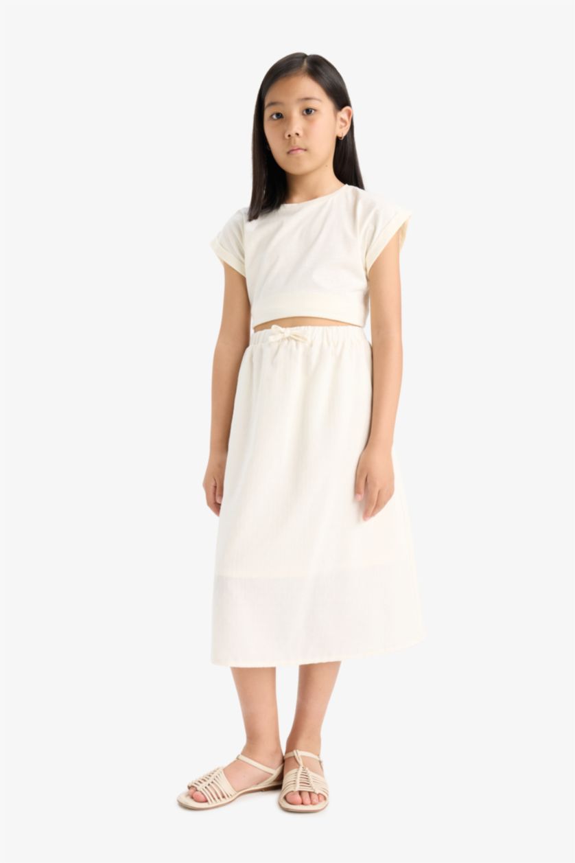 GIRLS & TEENS Ecru Girl Woven Regular Fit Skirt
