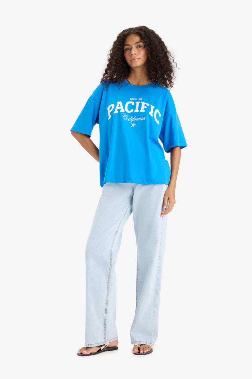 WOMAN Royal Regular Fit Crew Neck Printed Cotton T-Shirt