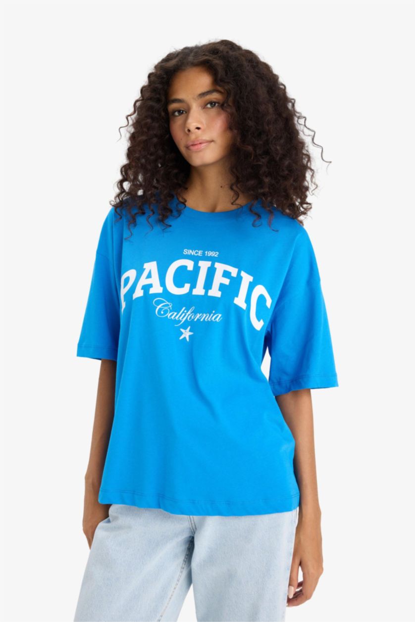 WOMAN Royal Regular Fit Crew Neck Printed Cotton T-Shirt