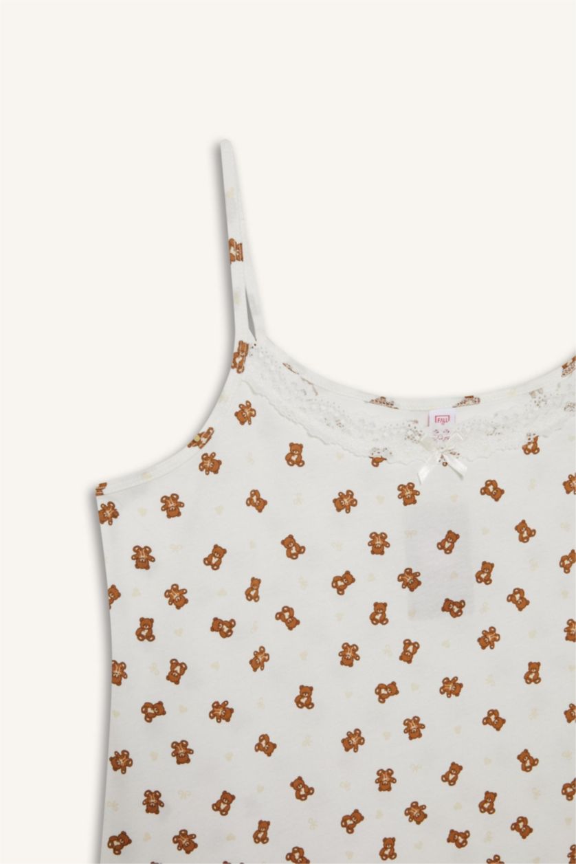 Kadın Ekru %100 Pamuk Regular Fıt U Yaka Askılı Gecelik