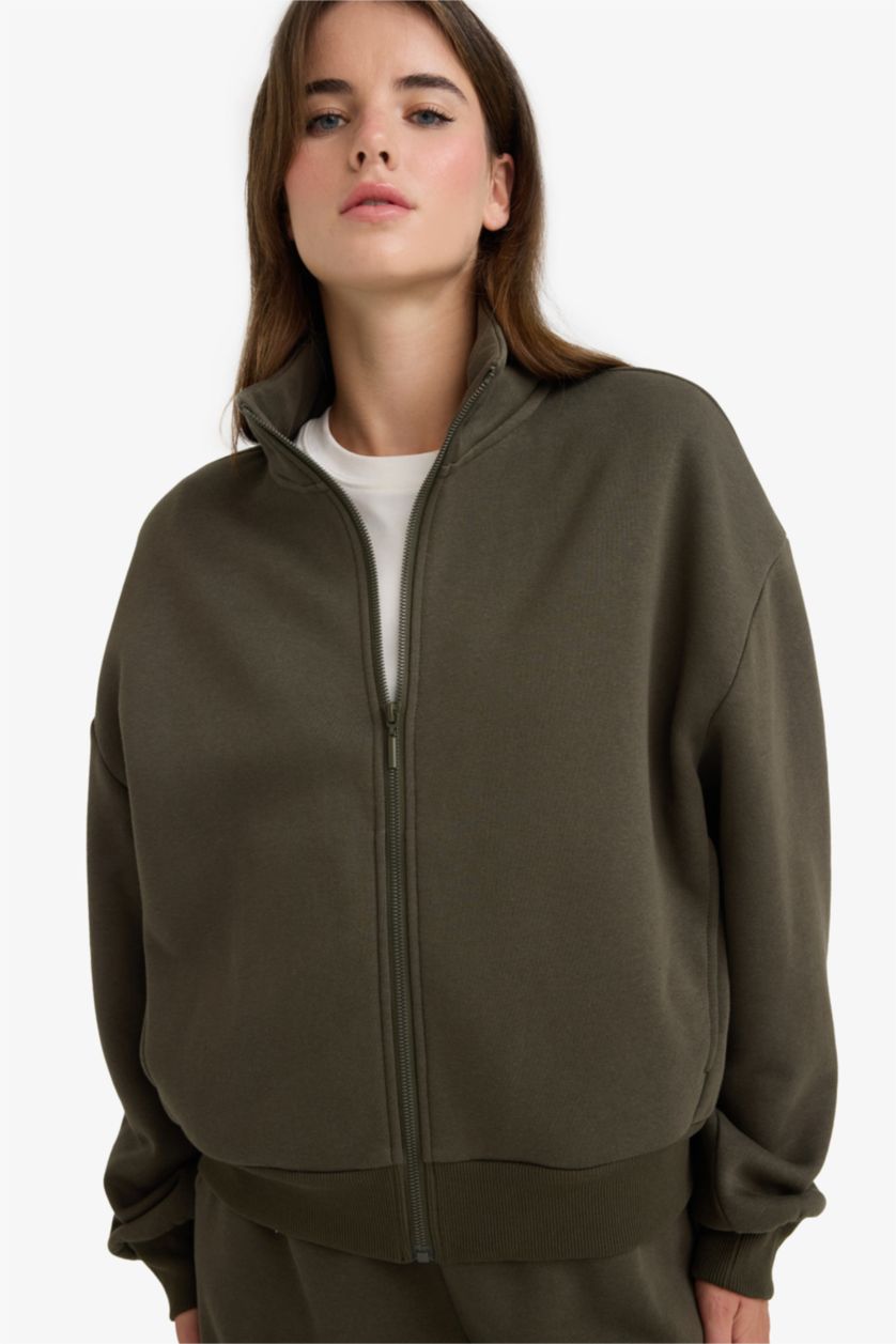 Әйелдерге Қараңғы Хаки бокси фит ұзартылған жаға Кардиган