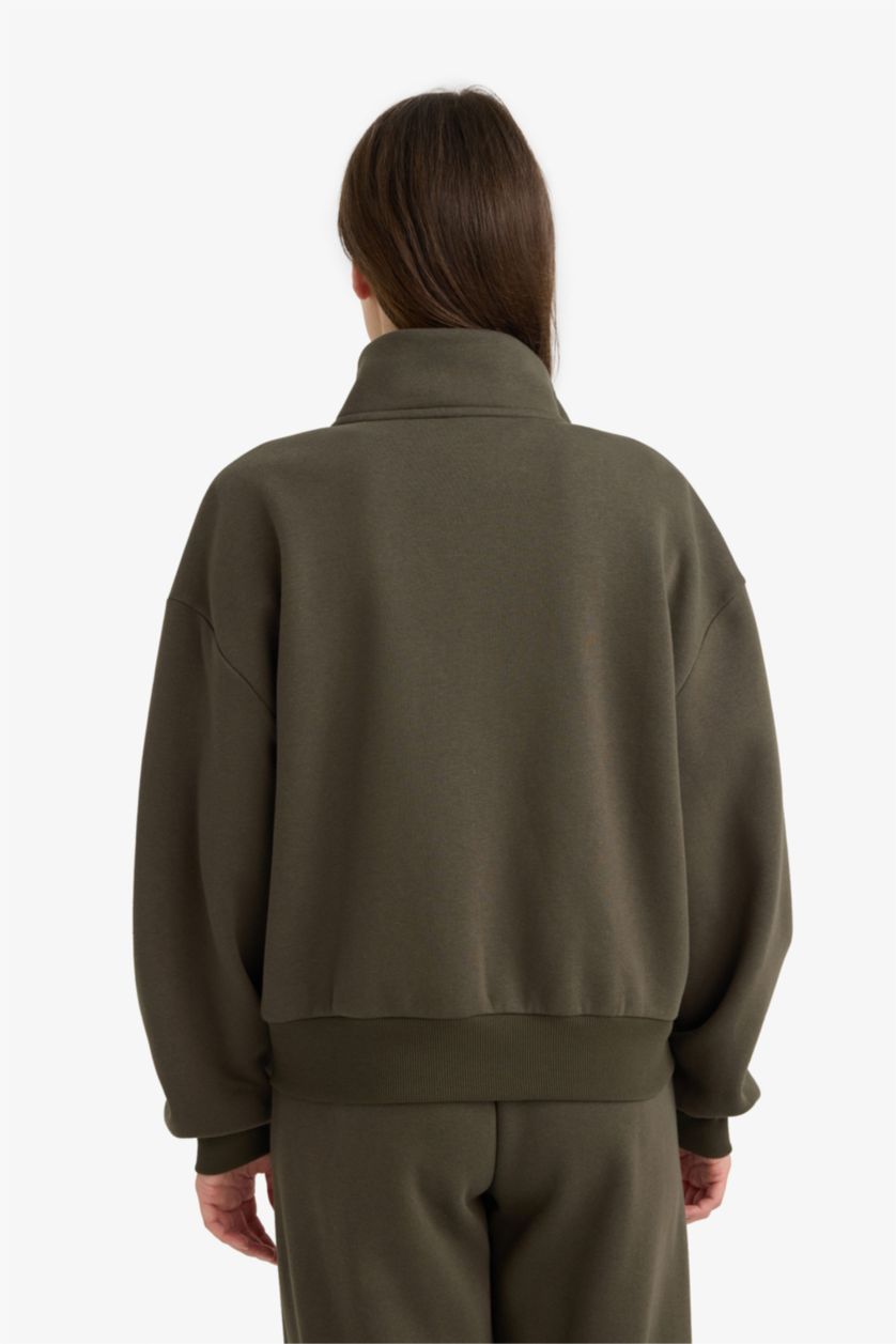 Әйелдерге Қараңғы Хаки бокси фит ұзартылған жаға Кардиган