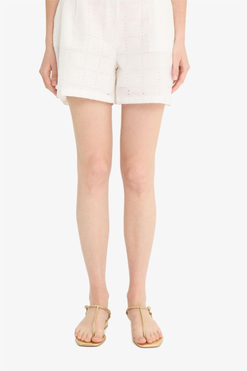 WOMAN White Regular Fit Straight Leg Embroidered Shorts