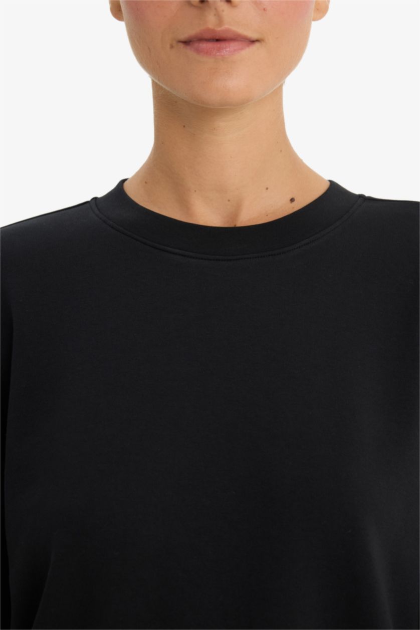 Женщины Черный Футболка с длинным рукавом, с круглым вырезом