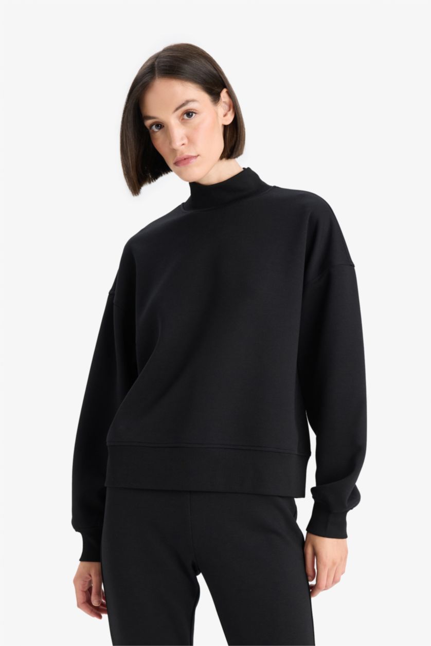 FEMME Noir Sweatshirt à col montant Coupe décontractée
