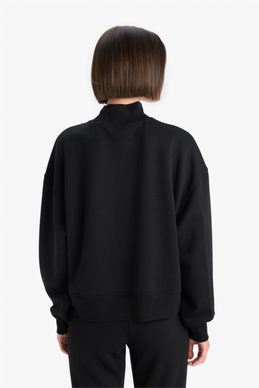FEMME Noir Sweatshirt à col montant Coupe décontractée