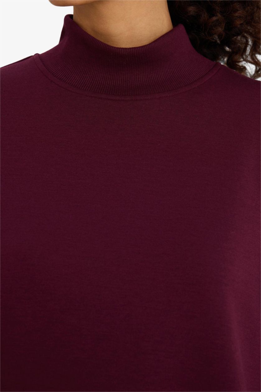 Женщины Бордовый Свитшот с воротником-поло и свободным кроем