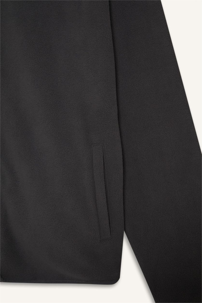 Woman Anthracite Regular Fit Half Turtleneck fleece Cardigan