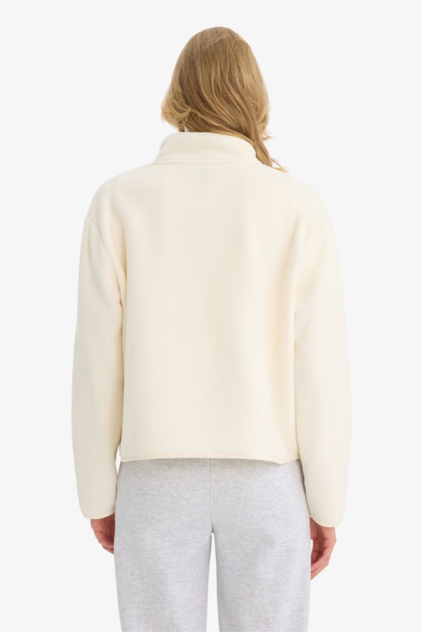 نساء بيج فاتح سويت شيرت قصة مريحة برقبة عالية