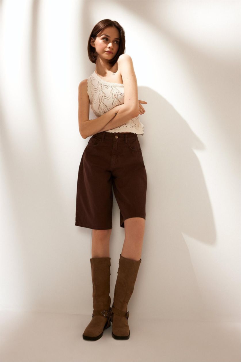 Woman Ecru One Shoulder Crochet Blouse