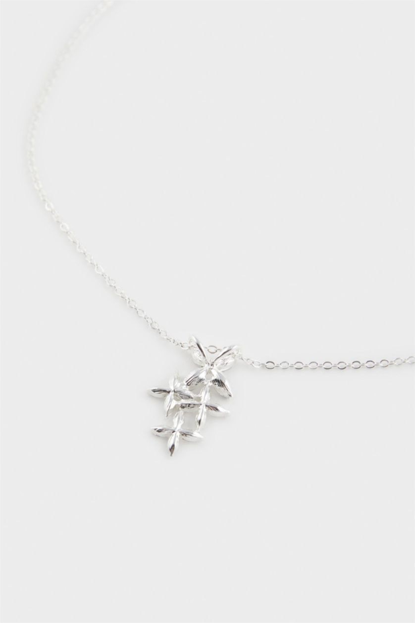Kadın Gümüş Kadın Taşlı Çiçekli Silver Kolye Küpe Seti
