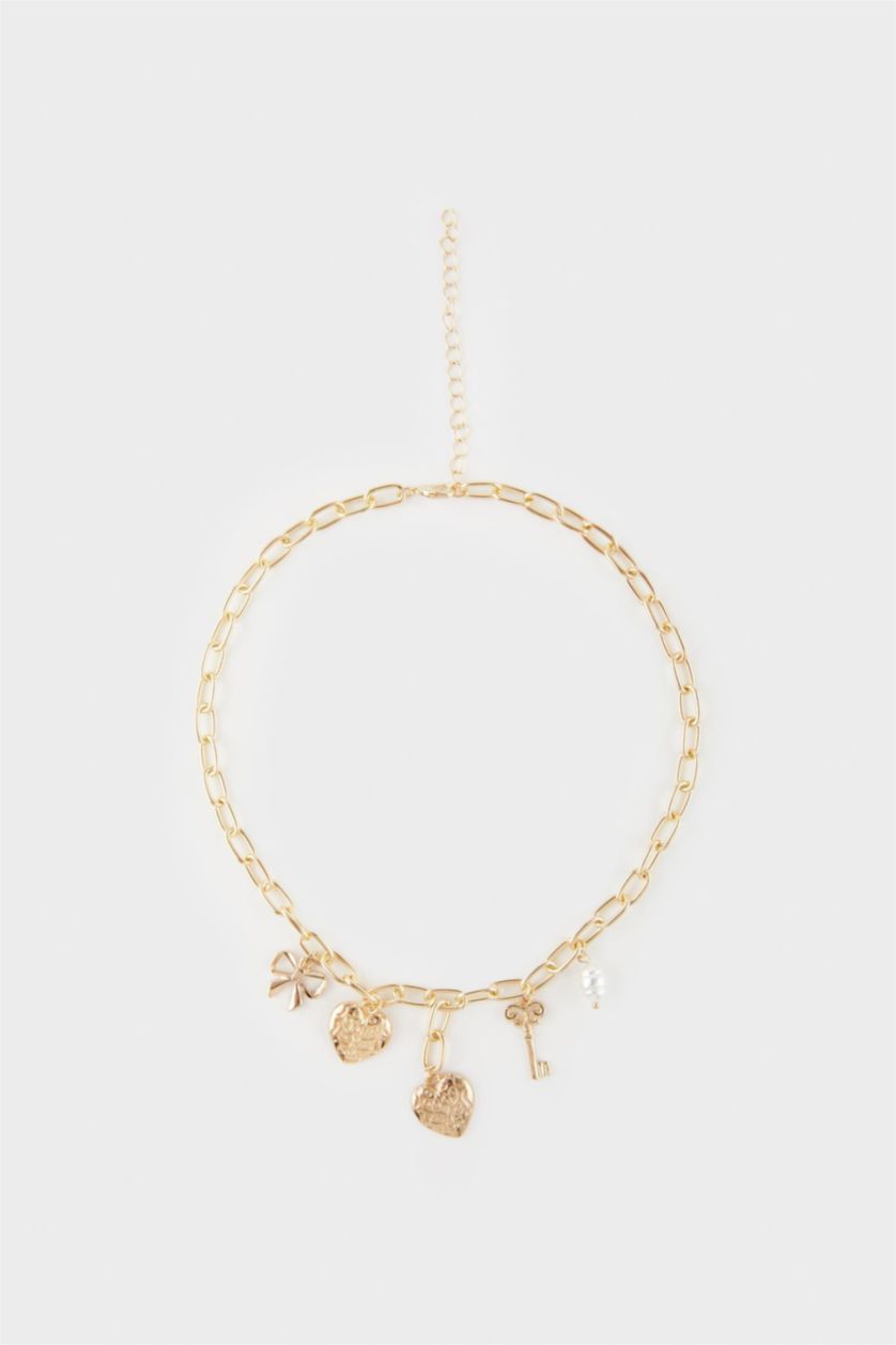 Kadın Altın Kadın Kalp Charmlı Gold Kolye