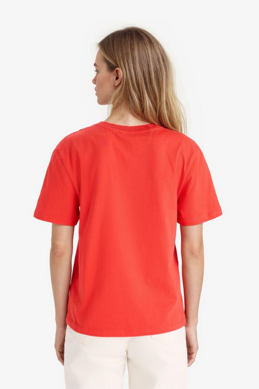Kadın Kırmızı Regular Fit Bisiklet Yaka Atatürk Baskılı Kısa Kollu Tişört