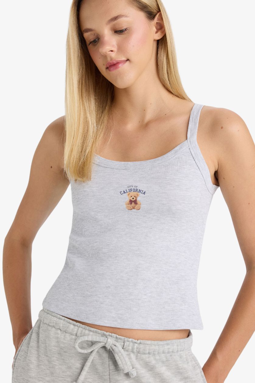 Женщины Серый меланж Майка из рибаны с принтом