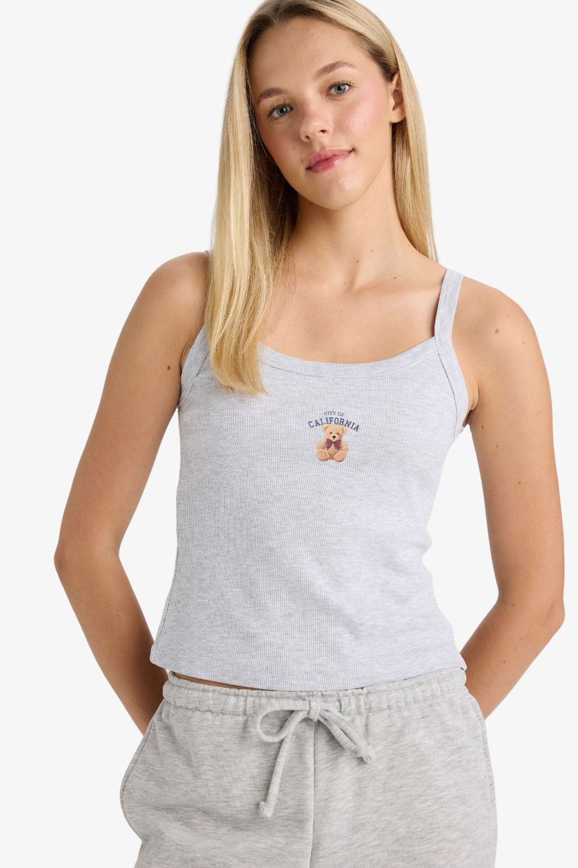 Женщины Серый меланж Майка из рибаны с принтом