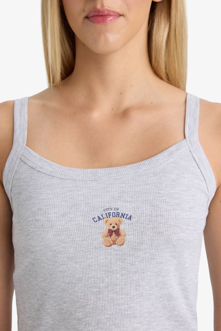 Женщины Серый меланж Майка из рибаны с принтом