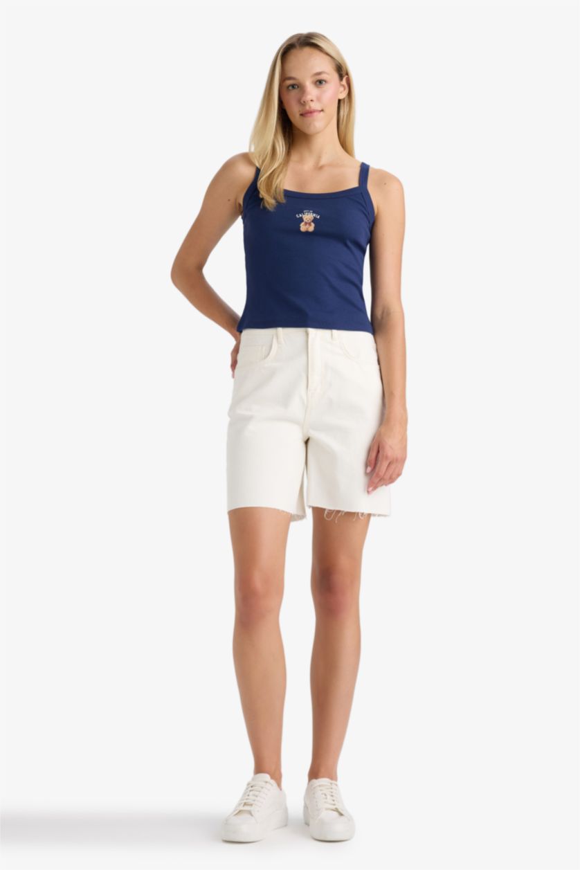 Kadın Lacivert Baskılı Ribana Atlet